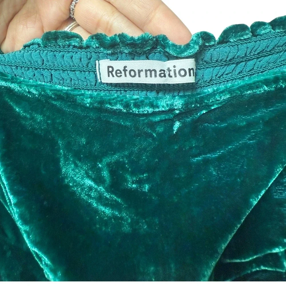 Reformation Luka Velvet Top Emerald Green Women's‎ Size 0 Puff Sleeves Cottage